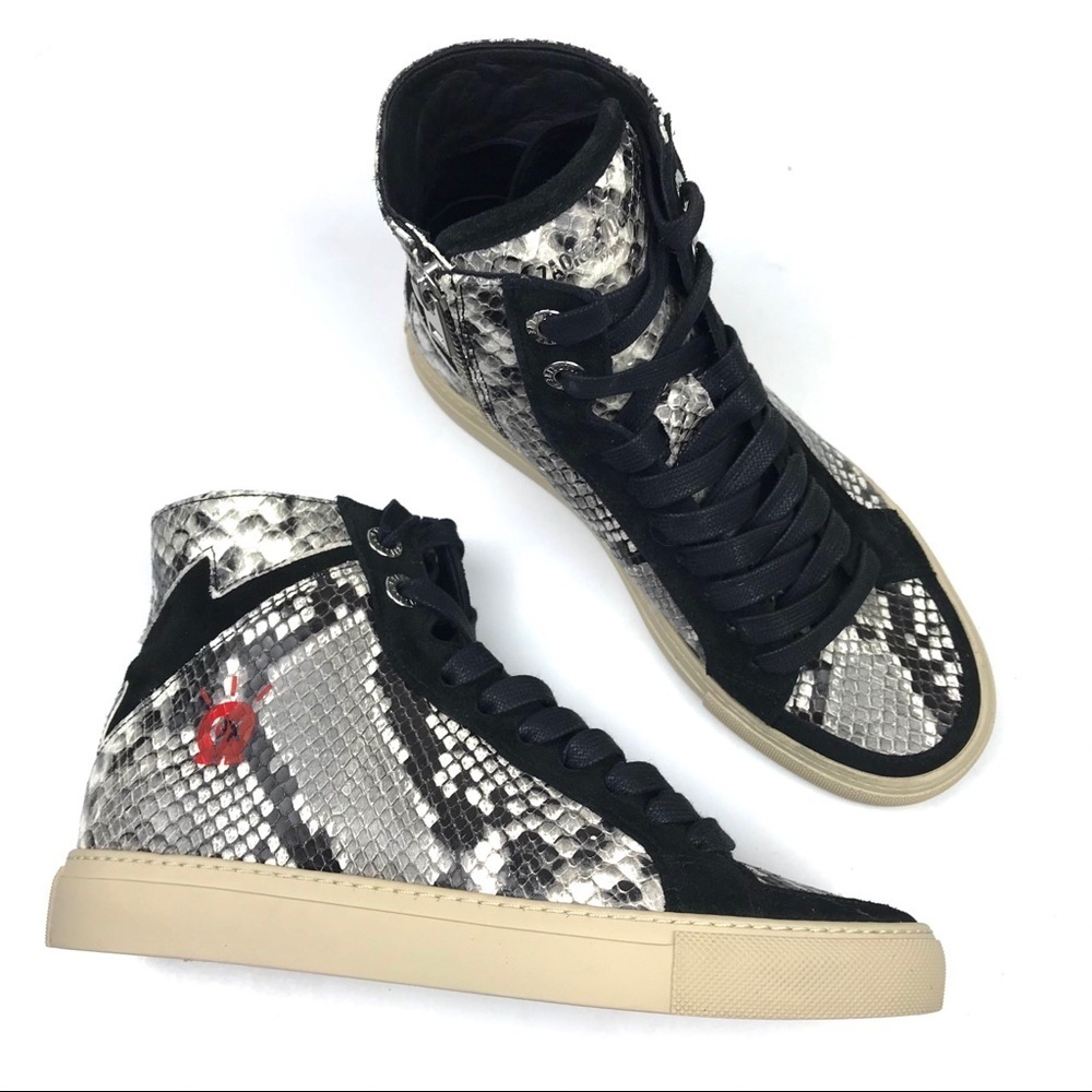 Zadig & Voltaire Flash Wild Snake Leather High Top sneakers size 6